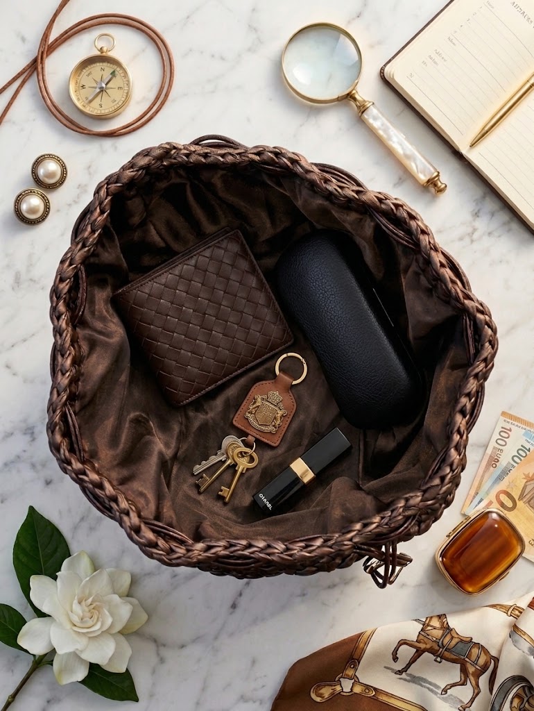 ##Borsa Le Vittoria – Pochette Morbida Intrecciata Cioccolato & Oro##